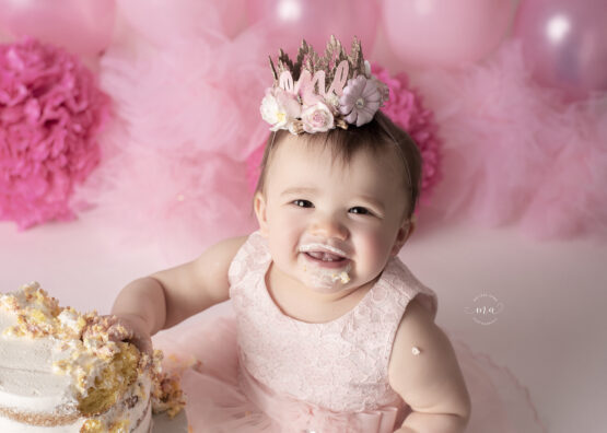 Metro Detroit Michigan photographer Melissa Anne Photography cake smash pink and gold