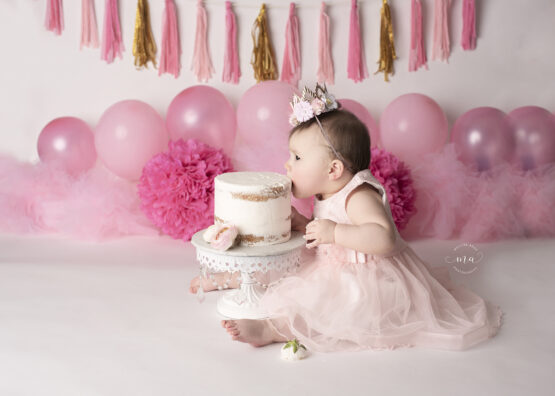 Metro Detroit Michigan photographer Melissa Anne Photography pink gold princess cake smash
