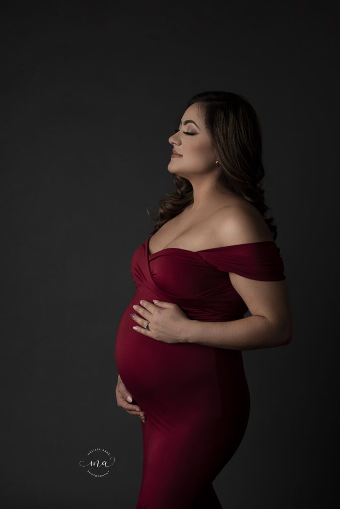 Michigan maternity photographer Melissa Anne Photography pregnancy photo fine art red gown