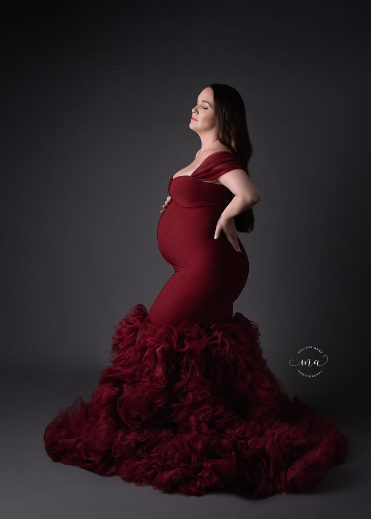 Michigan maternity photographer Melissa Anne Photography ruby red tulle maternity gown