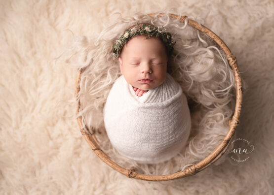 Michigan newborn photographer Melissa Anne Photography boho basket neutral baby girl