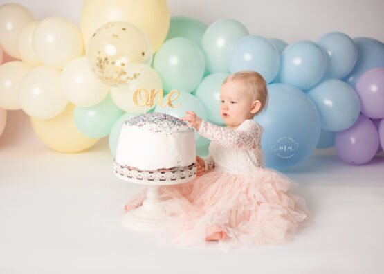 Michigan cake smash photo session Melissa Anne Photography pastel one year old girl photo shoot