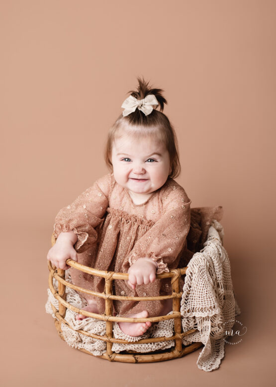 Troy Michigan photographer Melissa Anne photography sitter milestone session with neutral background