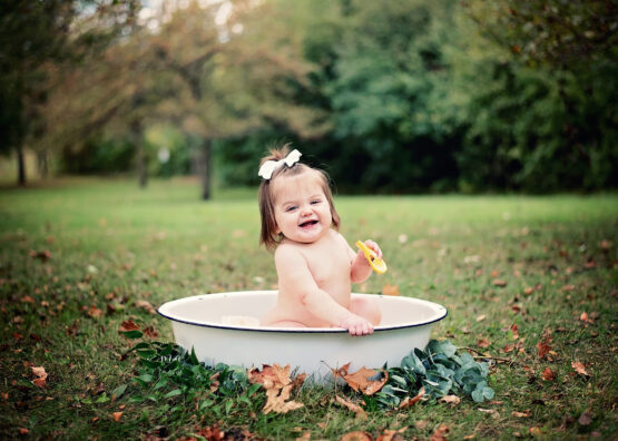 Michigan photographer Melissa Anne Photography milestone one year fruit bath session in fall