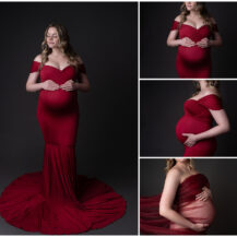 metro Detroit maternity photographer Melissa Anne photography red couture maternity gown pregnancy photo session in studio