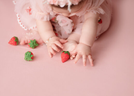 metro Detroit photographer Melissa Anne Photography six month old milestone session with strawberries