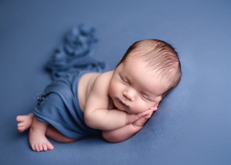 Troy Michigan newborn photographer Melissa Anne Photography baby boy with blue flowing wrap
