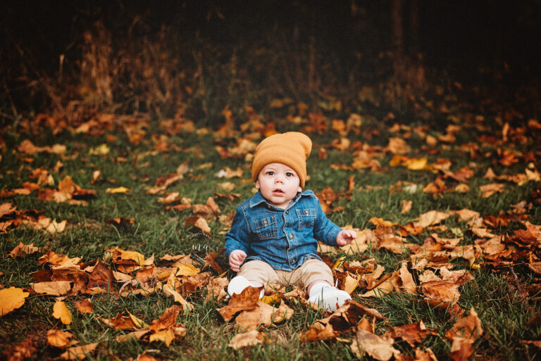 Troy Michigan family photographer Melissa Anne Photography fall family outdoor photo session baby boy in leaves