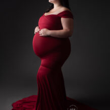 Birmingham Michigan maternity photographer Melissa Anne Photography studio maternity session red mermaid dress