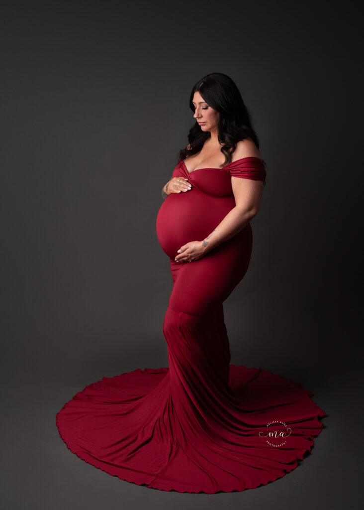 Clarkston Michigan maternity photographer Melissa Anne Photography studio maternity session with couture gown