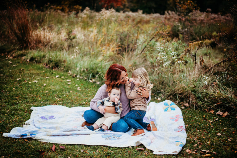 Metro Detroit Michigan photographer photo session in summer mom with sons outdoor park